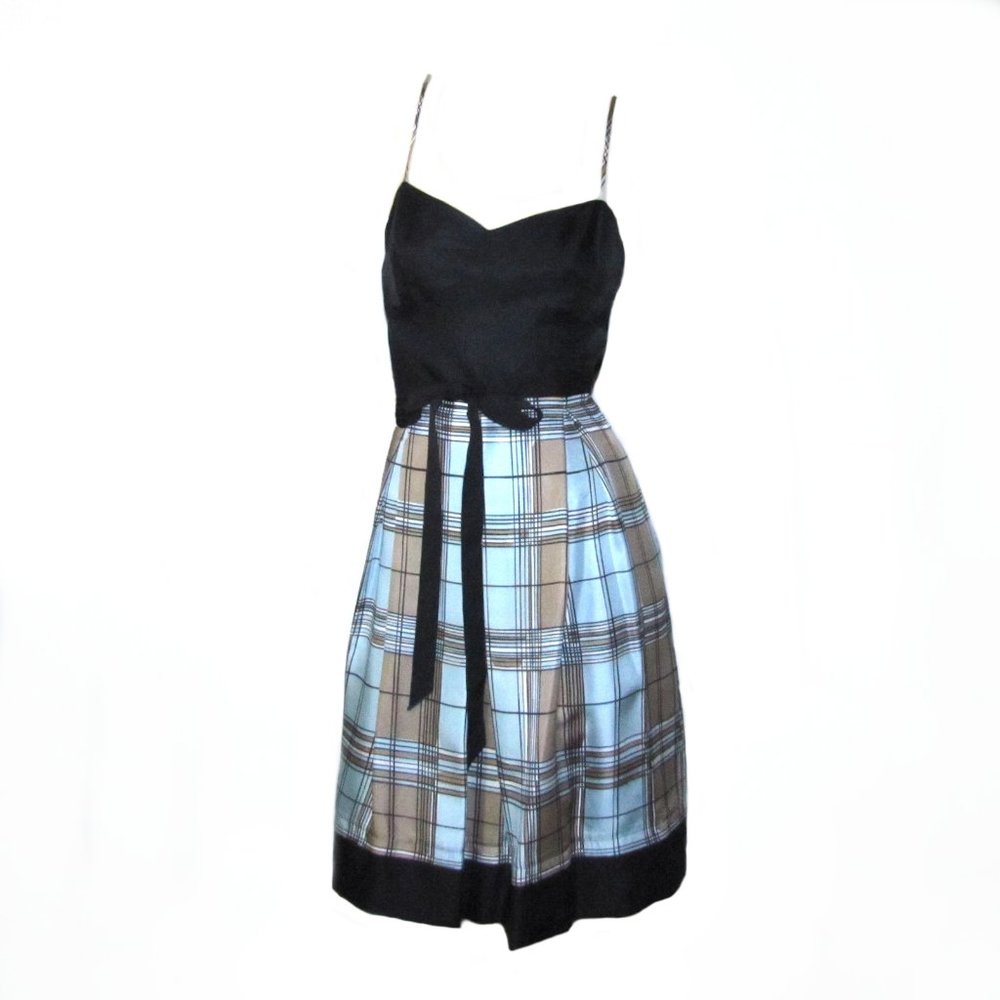 BCBG Max Azria Women's Black and Plaid Silk Dress